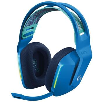 Logitech austiņas G733 981-000943 bezvadu, 20 m, 29 h akumulatora darbības laiks, 20-20000 Hz, 39 Ω, multicolor apgaismojums (981-000943)