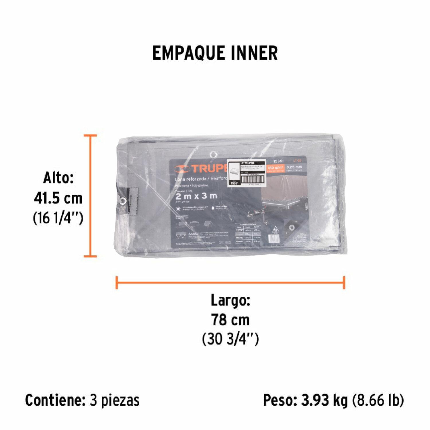 Īpaši izturīgs pelēks brezents 2х3m, 180g/m2 LT-23 TRUPER (LT-23)
