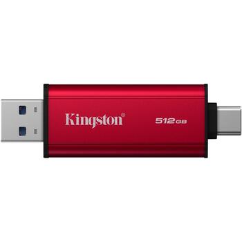 Kingston 512GB Dual USB-A/C Портативный SSD SPSD/512GB, 1050MB/s Чтение, 950MB/s Запись, 3D NAND, USB 3.2 Gen 2 (SPSD/512GB)