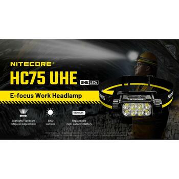 Nitecore Lukturis HC75 UHE, 3000 lm, 32 LED, 5500 mAh, IP68, Alumīnijs, Polikarbonāts, USB uzlāde, Melns/Dzeltena (HC75 UHE)
