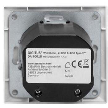 Digitus умная розетка DA-70618, 2x USB-A, 1x USB-C, 5V, 3.1A, 250VAC, 50Hz, RAL 9003, защита от перегрузки (DA-70618)