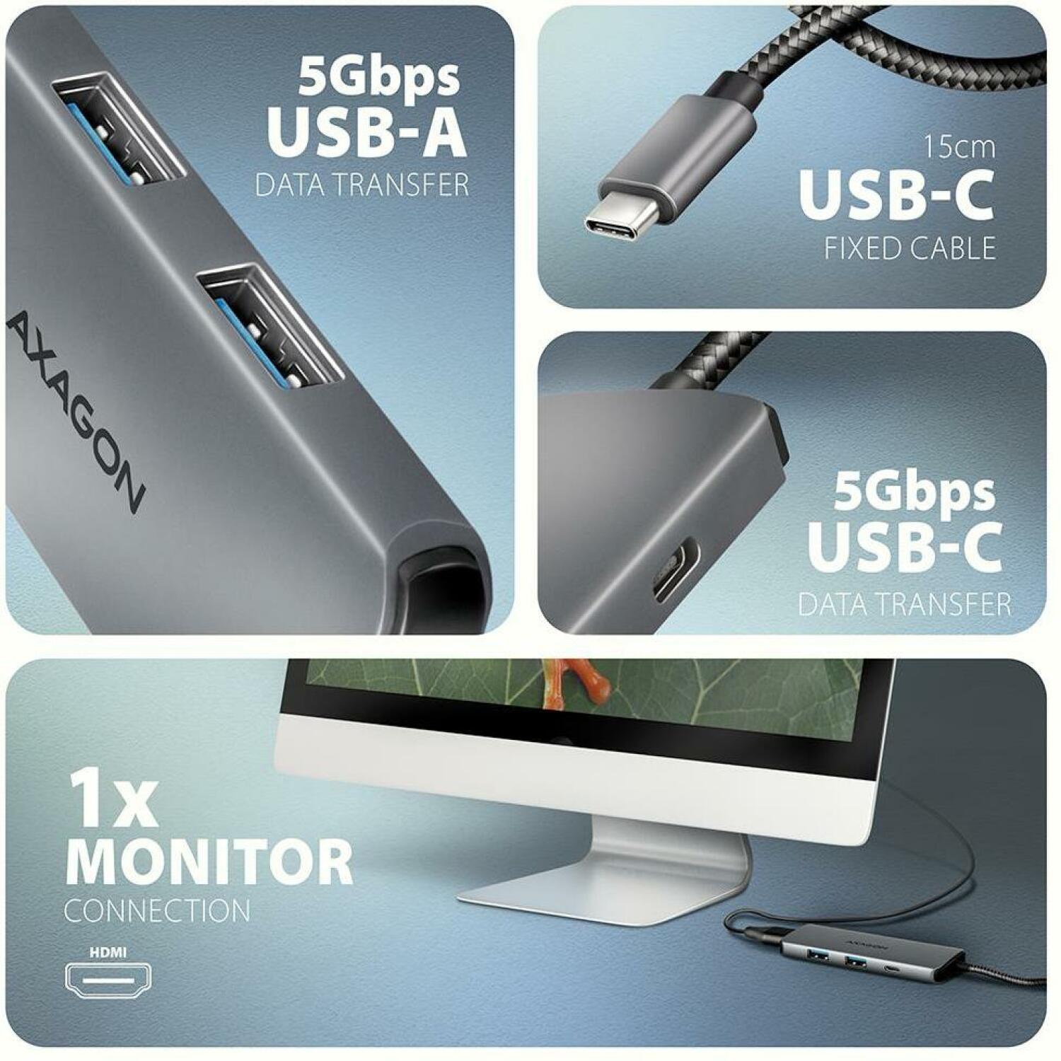 Axagon USB хаб HMC-5H8K 5in1 8K, 2x USB-A 5Gbps, 1x USB-C 5Gbps, 1x USB-C PD 100W, 1x HDMI 8K/30Hz (HMC-5H8K)