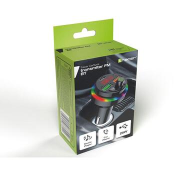Tracer CarSynk Transmiter FM BT TRACAU47754, 25W USB-C, 2xUSB-A 5V/3.1A, LED displejs, MicroSD karšu lasītājs, RGB apgaismojums (TRACAU47754)