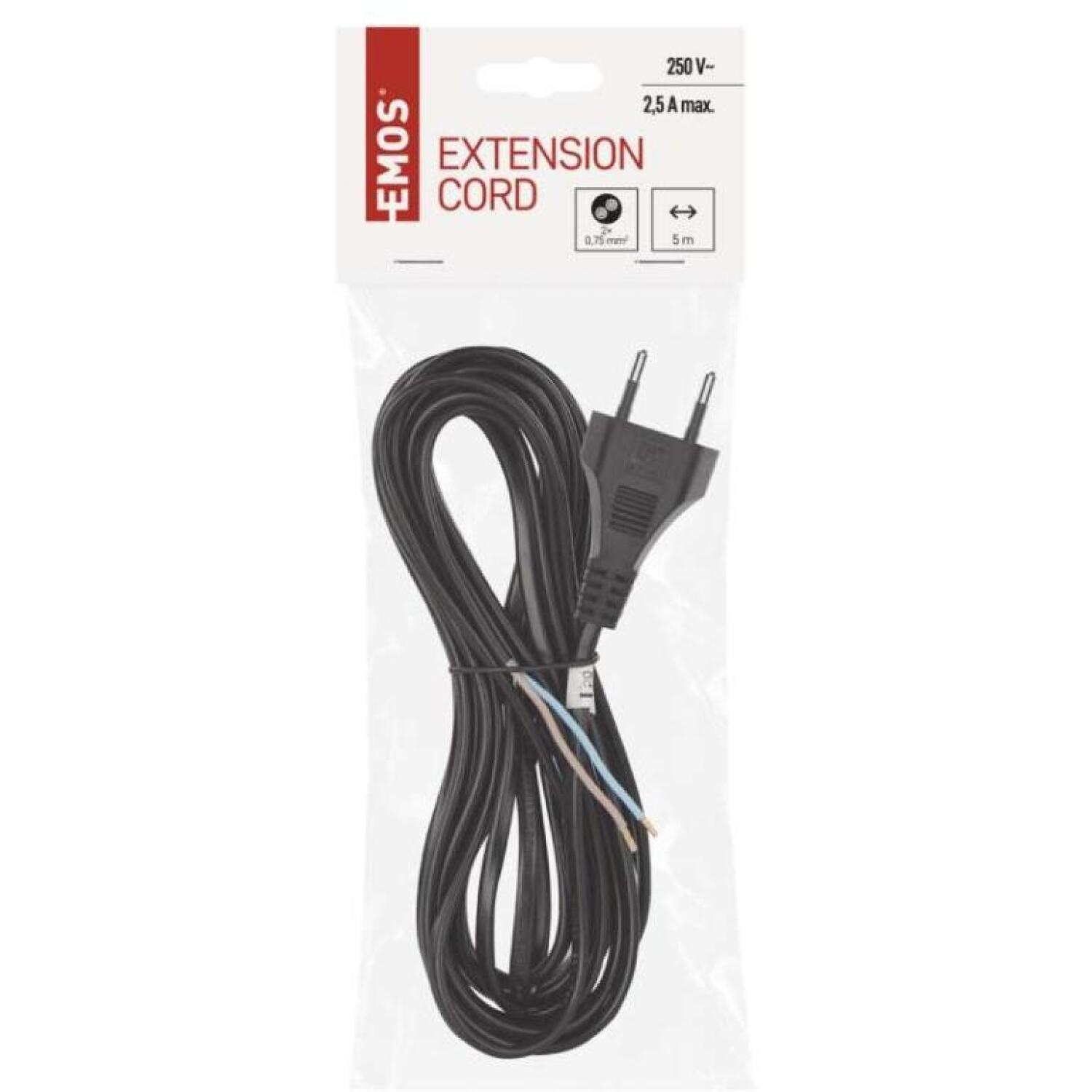 Emos Кабель питания S19275, 5м, 2x0,75мм2, черный, PVC, H03VVH2-F, 1 шт, подвешенный (S19275)