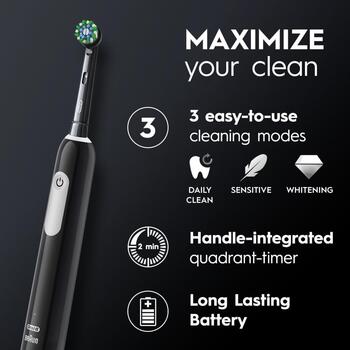 Oral-B elektriskā zobu birste Pro Series 1 Pro1 Black, 1 galva, 3 režīmi, ceļojuma koferis, lādētājs, melna (Pro1 Black)