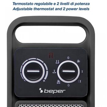 Beper Вентиляторный обогреватель P203TER002, 2000W, 2 уровня мощности, керамический, черный, термостат, вентилятор (P203TER002)