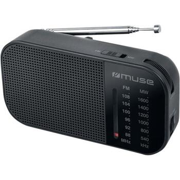 Muse портативное радио M-025R, FM/MW, аналоговый, 2x AAA, телескопическая антенна, динамик, разъем для наушников, черный (M-025R)
