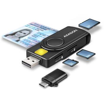 Axagon planšetdators CRE-SMP2A USB-C, USB 2.0, 4 sloti, atmiņas karte microSD, SIM, melns, CE, RoHS (CRE-SMP2A)