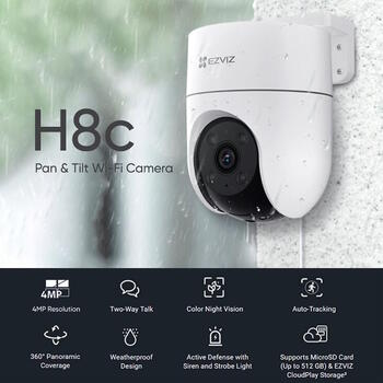 Ezviz H8C CS-H8C-3MP, 3MP 2K, 350°/80°, 30м, IP65, H.265, MicroSD до 512GB, 2.4GHz, DC 12V, белый (CS-H8C-3MP)