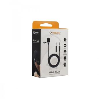 Sbox Микрофон PM-402, -30 дБ +/- 3дБ, 50 Гц - 18 кГц, 1000 Ω, 3,5 мм Jack, клипса, черный (PM-402)
