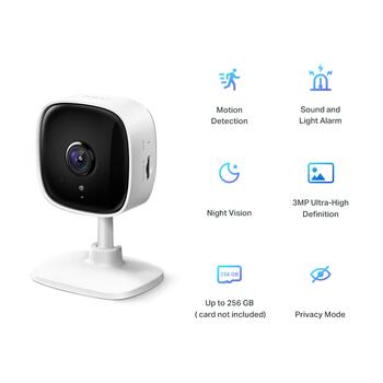 TP-LINK Tapo C110 mājas Wi-Fi novērošanas kamera, 3MP, 2.4GHz, H.264, 256GB microSD, nakts redzamība 30 pēdas, divvirzienu audio (TAPOC110)