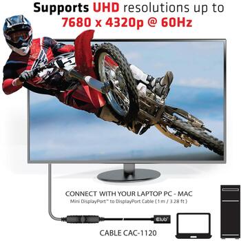 Club3D кабель-удлинитель DisplayPort CAC-1120 1м 8K60Hz DSC 1.2 HBR3 HDR, Mini DisplayPort F, DisplayPort M (CAC-1120)