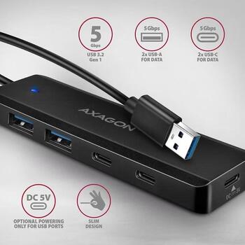 HUE-C2A HUB 4-portowy 5gbps 2x USB-A 2x USB-C, USB-C power in, kabel Type-A 19cm (HUE-C2A)
