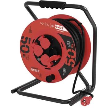 Emos Уличный удлинитель P19221, 50 м, 4 розетки, черный, резина, 230 В, 2,5 мм2, IP44, защита от детей (P19221)