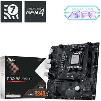 Msi Mātesplate PRO B840M-B, AMD Ryzen 7000/8000/9000, DDR5 128 GB, 2x PCIe 4.0, 2.5G LAN, 7.1 audio, 4x SATA III (PRO B840M-B)