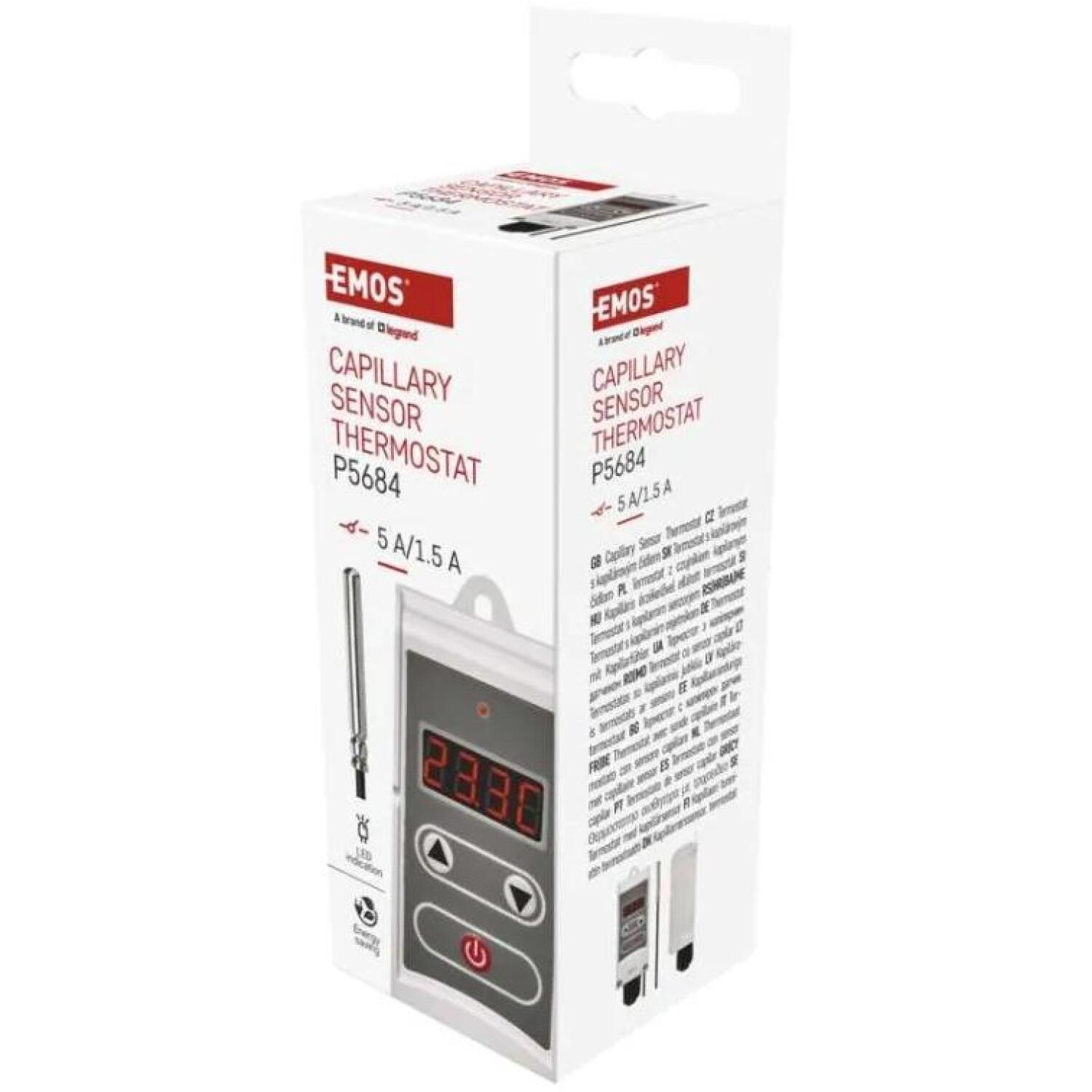 Emos Капиллярный термостат P5684, 230V AC, 50Hz, 0,9m капиллярный датчик, ручной, белый (P5684)