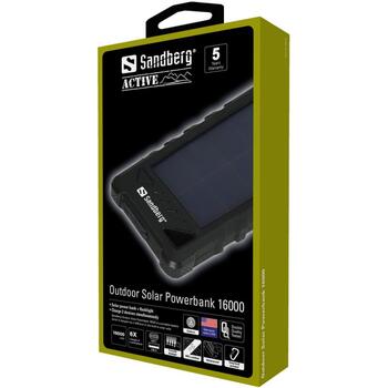 Sandberg 420-35 Уличный Солнечный Powerbank, 16000 mAh, 2xUSB A, 1xUSB C, 5V, 2A, 3.4A, Универсальный, Водонепроницаемый (420-35)