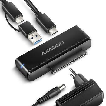 Axagon SSD адаптер ADSA-FPX USB-C 10Gbps, SATA 6G, 0.6м, черный, адаптер питания 12V/2A, UASP, TRIM, S.M.A.R.T., BOOT (ADSA-FPX)