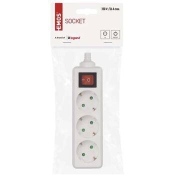 Emos Удлинитель P1320, 3×2P+PE, 3680W, IP20, белый, с выключателем, защита от детей (P1320)