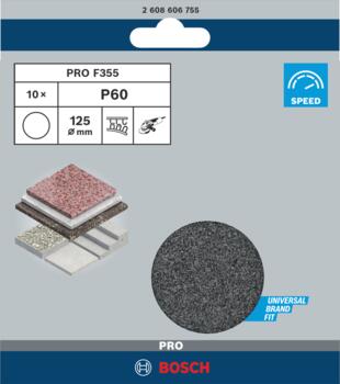 Slīpp.akmenim leņķa slīpm D 125 mm, K 60, 10 gab., Mazām leņķa slīpmašīnām PRO F355 SLĪPLOKSNE, 2608606755, BOSCH (2608606755)