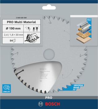 Ripzāģa disks 190x30mm Multi material, Rokas ripzāģiem PRO MULTI MATERIAL RIPZĀĢA ASMENS, 2608640509, BOSCH (2608640509)
