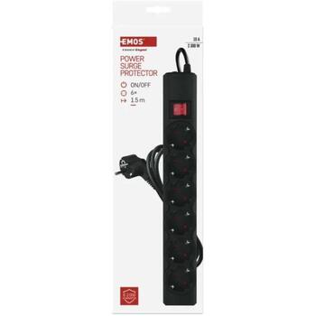 Emos Защита от перенапряжения P54218, 1,5 м, 6x2P+PE, 10 A, 2300 W, защита от детей, подсвеченный выключатель (P54218)