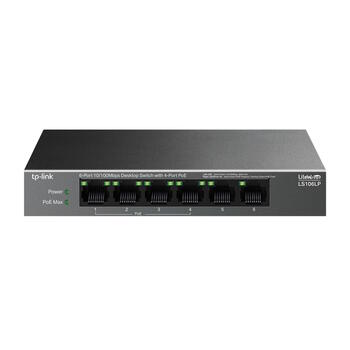 TP-Link LS106LP сетевой коммутатор 4-портовый Gigabit PoE (802.3af) 4× PoE RJ45 4× 10/100/1000 Mbps Plug-and-Play без вентилятора компактный Чёрный (LS106LP)