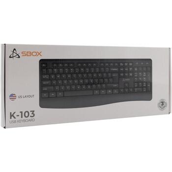 Sbox Клавиатура K-103 US, 104/105 клавиш, мембрана, USB 2.0, 1,5м кабель, раскладка US, пластик (K-103 US)