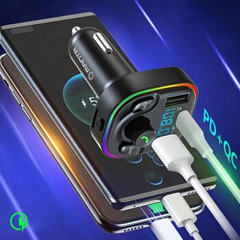 Manta FM модулятор TFM102 STREAM, QC3.0 USB, USB-C PD 20W, Bluetooth 5.0, MicroSD слот, 7 типов фоновой подсветки (TFM102 STREAM)
