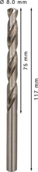 HSS-G urbji metālam 8.0mm, 5gab., Urbjmašīnām/skrūvgriežiem PRO METAL HSS-G STANDARTA SPIRĀLVEIDA URBJA GARUMS, 2608595072, BOSCH (2608595072)