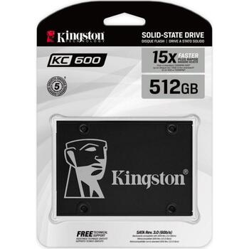 Kingston Твердотельный накопитель (SSD) KC600 SKC600/512G, 512 ГБ, 550 МБ/с, 520 МБ/с, SATA III, 3D TLC, 70 °C (SKC600/512G)