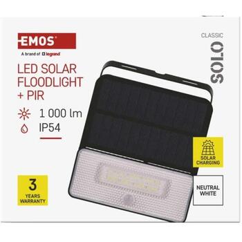 Emos SOLO прожектор ZG121S, 1000 лм, 3,7 В, IP54, PIR датчик, Li-Ion 2000 мАч, нейтральный белый свет (ZG121S)