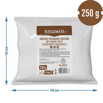 Browin сухие пекарские дрожжи 409225, 250г, Saccharomyces cerevisiae, универсальные, без гидратации (409225)