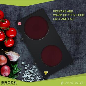 Brock EP 200 BK мини-плита, 2 конфорки, 2500 Вт, 18,5/15,5 см, 220-240 В, черный (EP 200 BK)