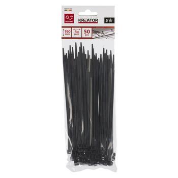 Kreator savilcēji KRTH41104, 4,8x190mm, 50 gab, neilons, 23kg stiepes izturība, -40 °C līdz 85 °C, melni (KRTH41104)