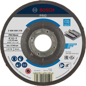 Slīpripa 115x22x6 mm metālam, Mazām leņķa slīpmašīnām PRO METAL SLĪPRIPA, 2608600218, BOSCH (2608600218)