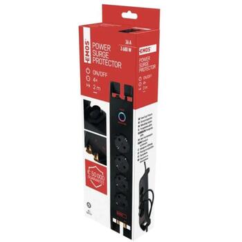Emos Защита от перенапряжения P54222, 2м, 1800J, 4x2P+PE, 16A, 3680W, EMI/RFI фильтр, защита от детей (P54222)