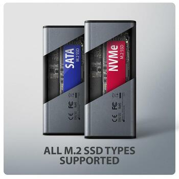 Axagon корпус SSD EEM2-SD2 USB-C 10Gbps, M.2 NVMe/SATA, металлический, 96 x 42 x 12 мм (EEM2-SD2)