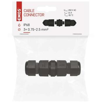 Emos Пластиковый кабельный соединитель ZS9010, 30A, 250V, IP68, черный, PA66, 0 адаптеров, защита от мерцания, защита IK08 (ZS9010)