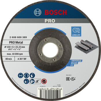 Slīpēšanas ripa, izliekta 150x22x6 mm, metālam, Mazām leņķa slīpmašīnām PRO METAL SLĪPRIPA, 2608600389, BOSCH (2608600389)