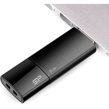 Silicon Power zibatmiņas diskdzinis Ultima U05 SP008GBUF2U05V1K, 8GB, USB 2.0, USB Type-A, melns, matēts, LED indikators (SP008GBUF2U05V1K)