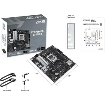 Asus Mātesplate PRIME B650M-R, AM5, DDR5, 96 GB, 2 M.2, 4 SATA III, 2.5 Gb Ethernet, 7.1 audio, RGB LED (PRIMEB650M-R)