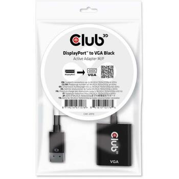 Club3D Адаптер CAC-2013, 1 x 15pin D-sub, 1 x DisplayPort, 0.02286 m, 0.026 kg (CAC-2013)