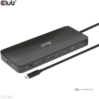 Club3D док-станция CSV-1581, Thunderbolt 4, 3x Thunderbolt 4, 3x USB 2.0, 1x RJ-45, 140 W, 1000 Mbit/c, черный (CSV-1581)