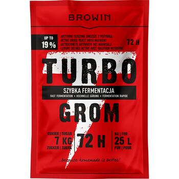 Browin дистилляционные дрожжи Turbo GROM 72h 403200, 120 г, 19% алкоголя, 25 Л партия, 6-8 кг сахара (403200)