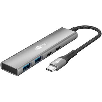 Goobay USB centrmezgls, 76563, 2 x USB 3.2 + 2 x USB-C 3.2, 5 Gbit/s, alumīnija/plastmasas korpuss, plāns dizains (76563)