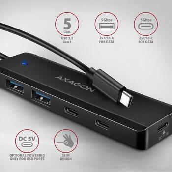 HUE-C2C HUB 4-portowy 5gbps 2x USB-A 2x USB-C , USB-C power IN, kabel Type-C 19cm (HUE-C2C)