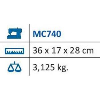 Jata Šujmašīna MC740, 3.13kg, 66 dizaina modeļi, 4 pakāpju pogu caurumi, dubultā adata, automātiska diega ievēršana, apgaismojums (MC740)