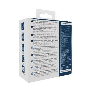 Gembird Зарядное устройство TA-UC-PDQC100LCD-01-BK 100 Вт, 4 порта, 3 Type-C, 1 Type-A, ЖК-дисплей, PD, QC 3.0, AC, черный (TA-UC-PDQC100LCD-01-BK)