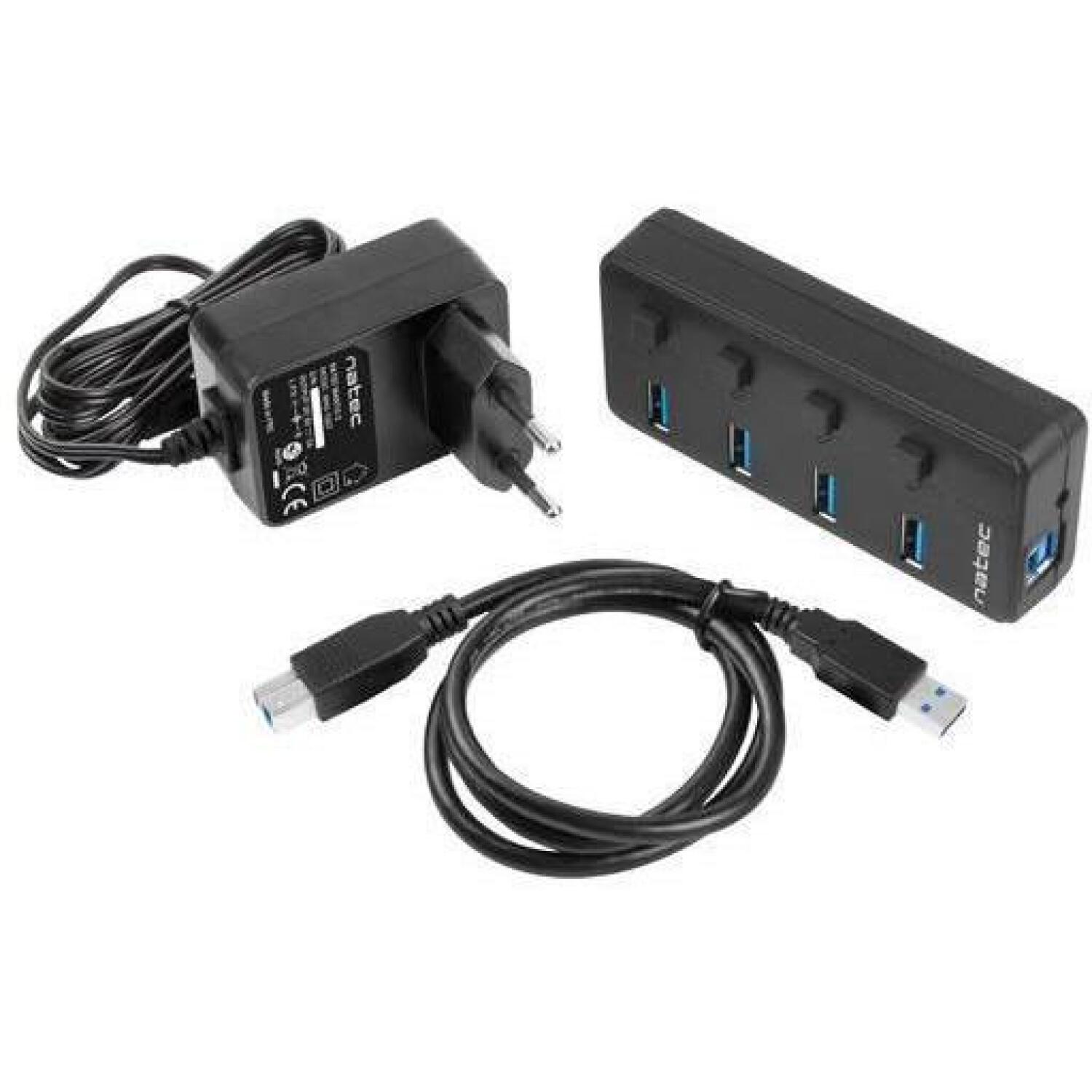 Natec USB хаб Mantis 2 NHU-1557, 4xUSB 3.0 A, 1xUSB B, 230V, переключатели, блок питания (NHU-1557)